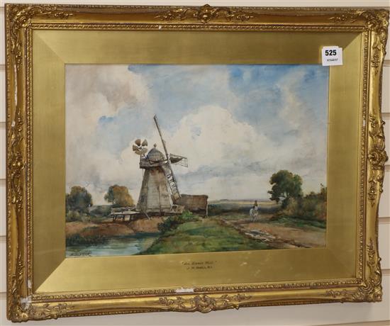 James Herbert Snell (1861-1935) watercolour, An Essex Mill, signed, 34 x 49cm